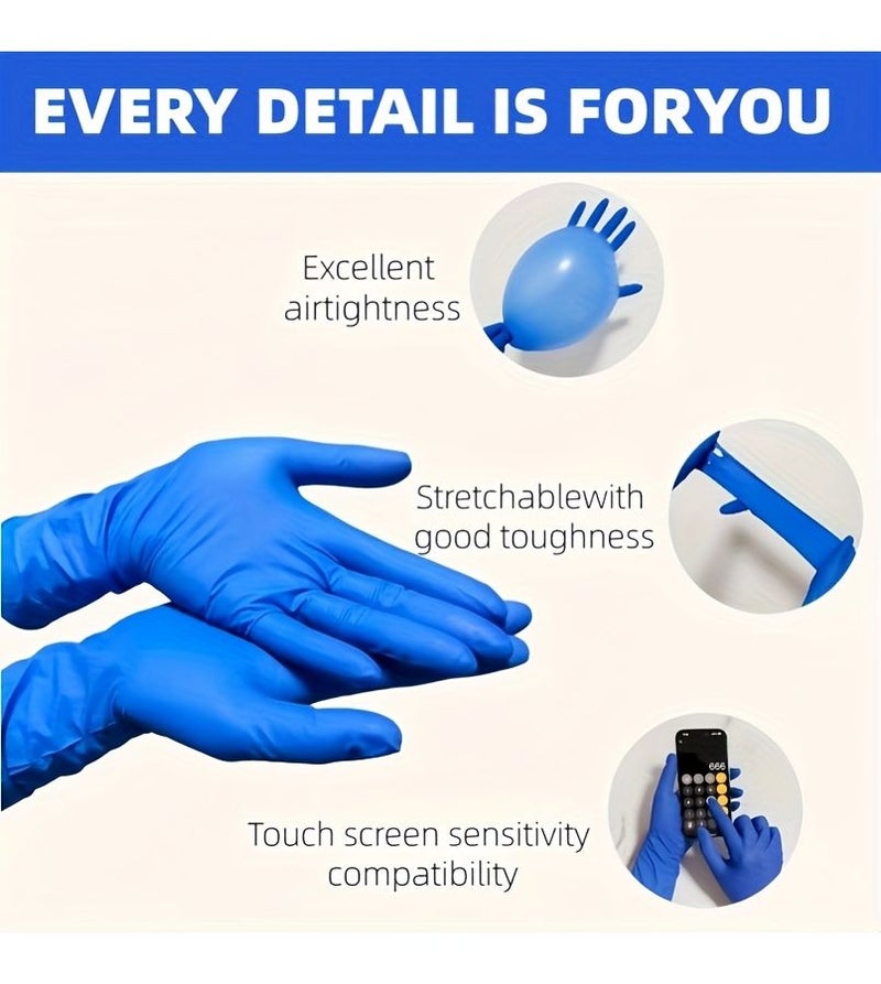 56 Pcs Treasure Blue 12 Inch Nitrile Gloves Touch Screen Anti Slip Kitchen Bathroom Dishwashing Pet Bath Essential - Image 2