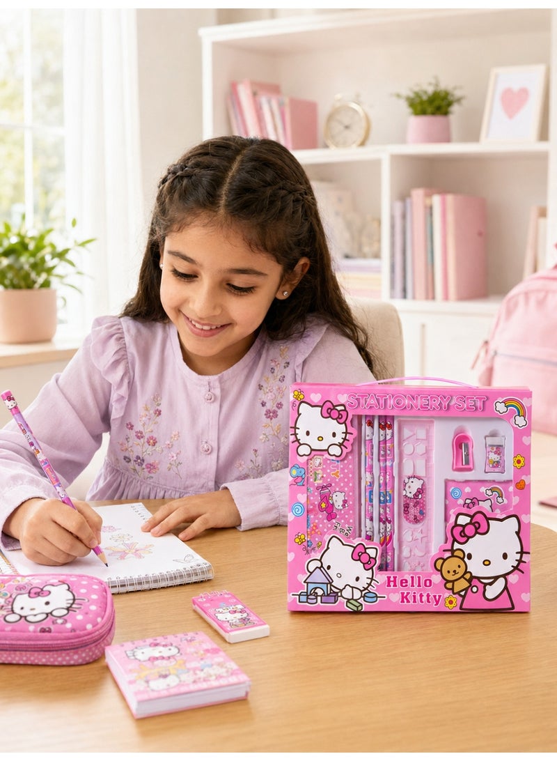 Hello Kitty Back to School Kids Stationery Set for Girls, Complete Back to School Supplies Gift Box with Notebook, Pencil Case, Pencils, Ruler, Eraser and Sharpener, Cute Pink School Essentials Birthday Gift - Image 3