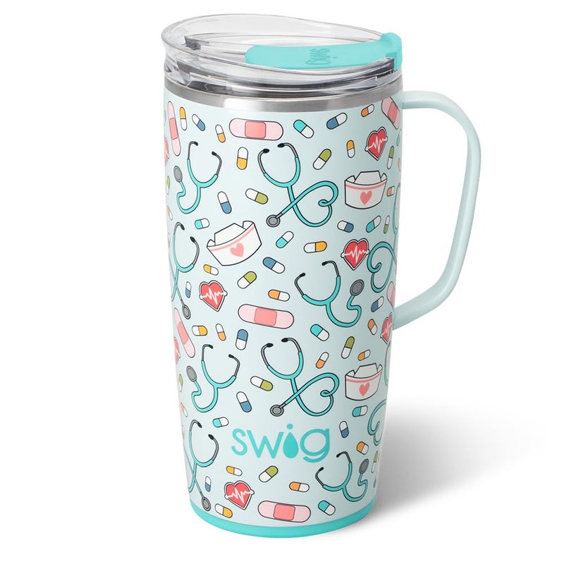 Swig Life 22oz Travel Mug Insulated Tumbler with Handle and Lid Cup Holder Friendly Dishwasher Safe Stainless Steel Insulated Mug with Lid Nurse Gifts for Women Scrub Life - Image 2