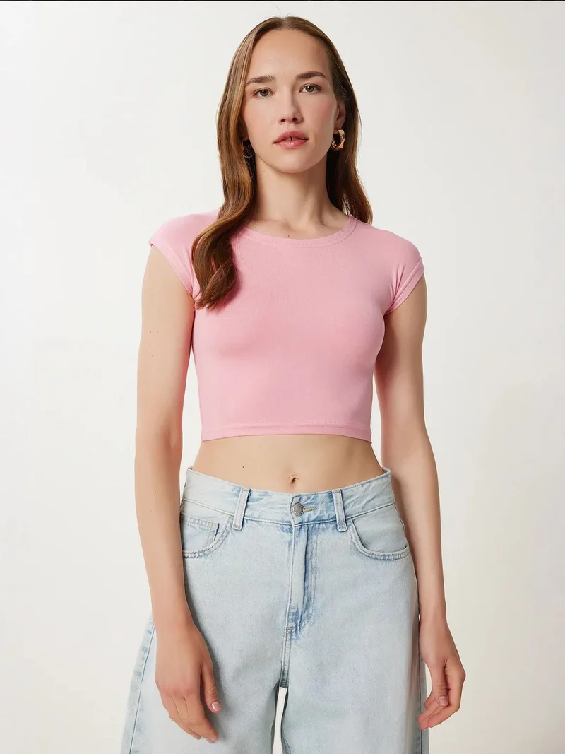 السعادة في إسطنبول ISTANBUL Slim Fit Ribbed Knitwear Crop Blouse