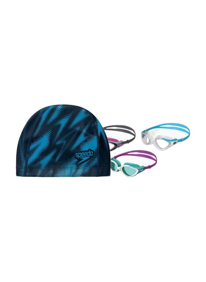 speedo Future Biofuse Flexiseal Goggles & Boom Ultra Pace Swim Cap Blue Combo  - Image 1