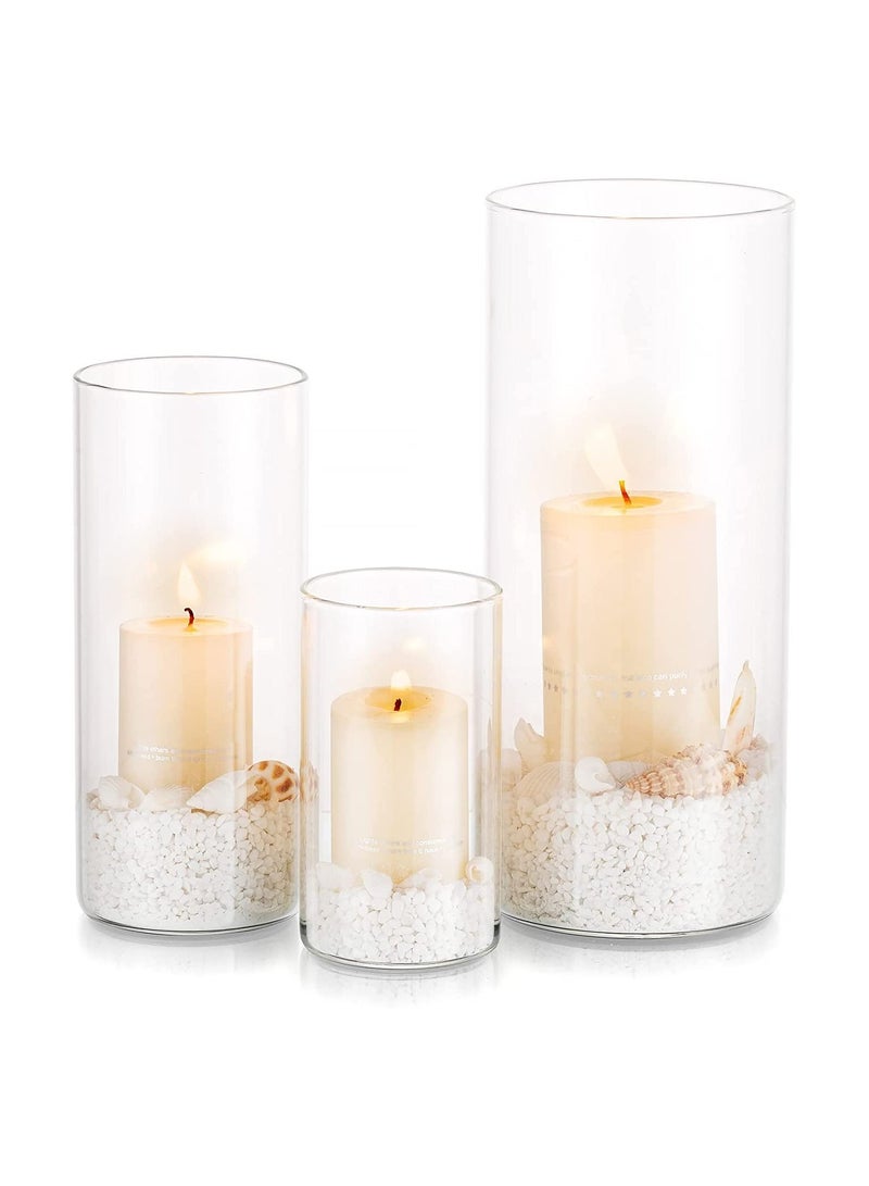 Home zone Set of 3 Decorative Cylindrical Vase Clear (S+M+L) - Image 2