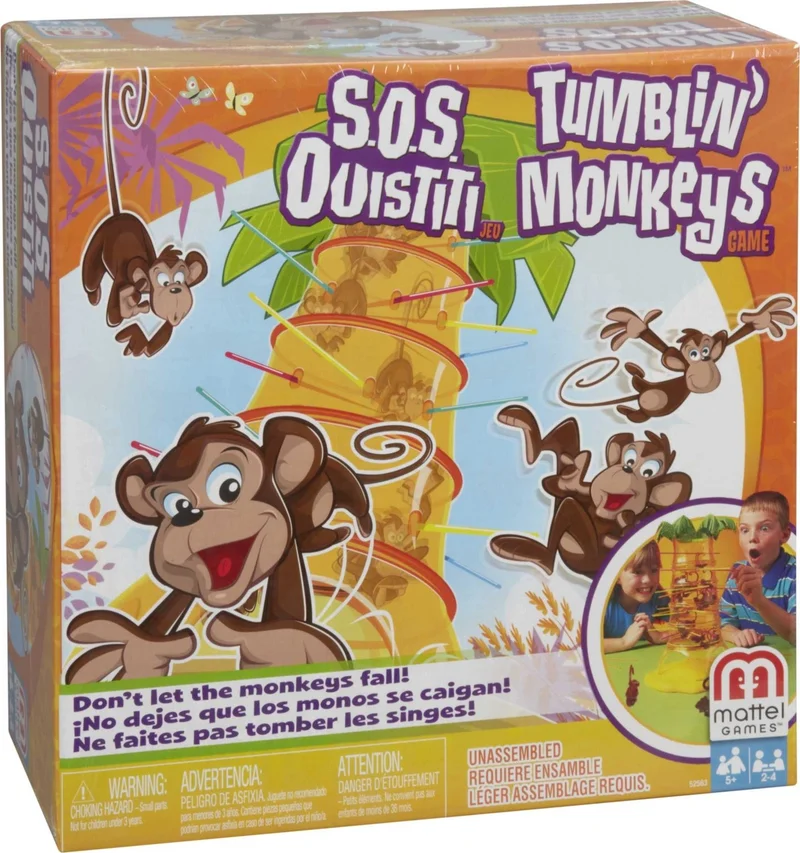 Mattel Games Tumblin Monkeys Game Easy to Learn with Monkey Game Pieces, Sticks and Game Unit For Children Ages 5 and Up 52563