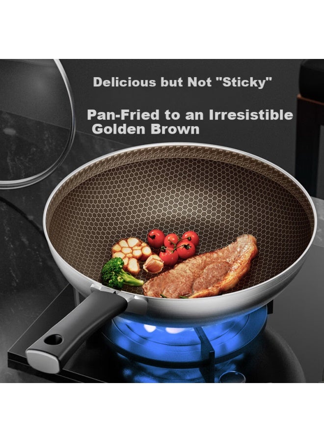 Joyoung 30cm Non-stick Titanium Frying Pan Wok, Flat Bottom, Compatible With Induction And Gas Stoves, 304 Honeycomb Surface - Image 4