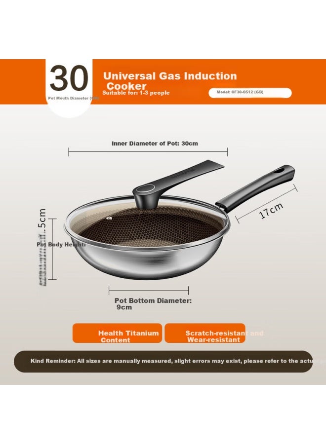 Joyoung 30cm Non-stick Titanium Frying Pan Wok, Flat Bottom, Compatible With Induction And Gas Stoves, 304 Honeycomb Surface - Image 1