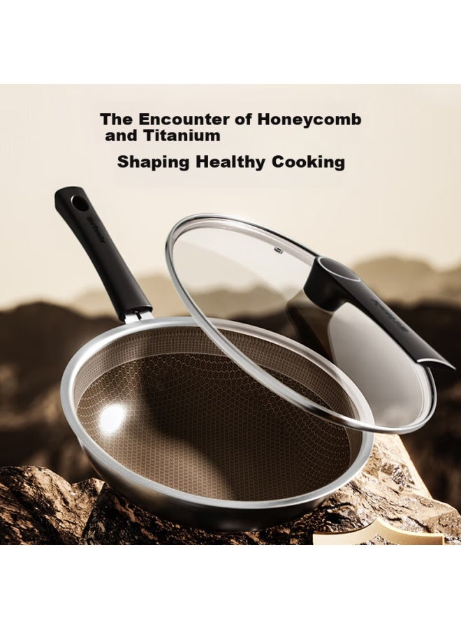 Joyoung 30cm Non-stick Titanium Frying Pan Wok, Flat Bottom, Compatible With Induction And Gas Stoves, 304 Honeycomb Surface - Image 2