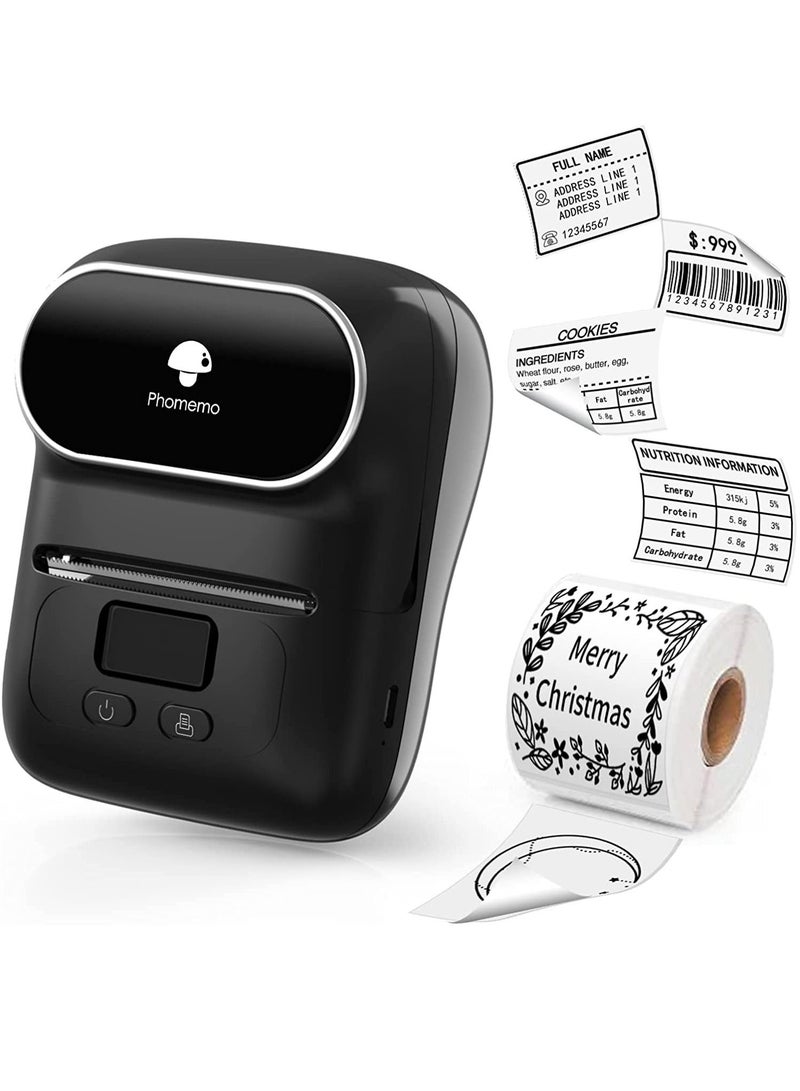 phomemo Label Maker with Tape, MarkDomain M110 Wireless Thermal Sticker Maker Machine with 1pack 40×30mm Label, for Clothing, Barcode, Retail, Address, Jewelry, Compatible with Android & iOS, Black - Image 1