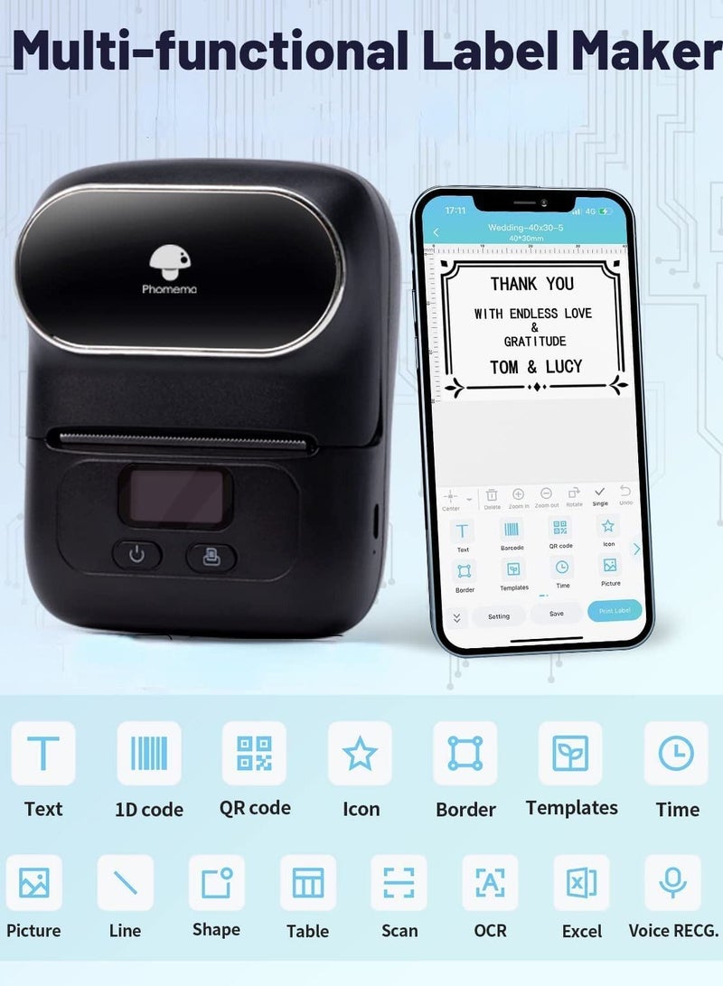 phomemo Label Maker with Tape, MarkDomain M110 Wireless Thermal Sticker Maker Machine with 1pack 40×30mm Label, for Clothing, Barcode, Retail, Address, Jewelry, Compatible with Android & iOS, Black - Image 3