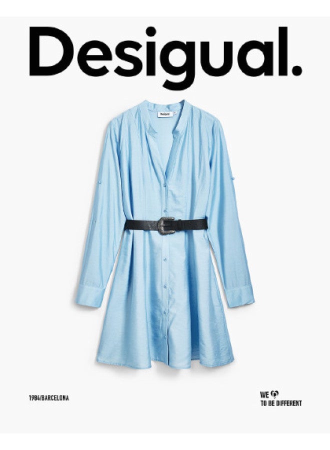 DESIGUAL فستان قميص برباط على شكل حرف V بكم طويل لموسم الربيع والصيف 25 - Image 1