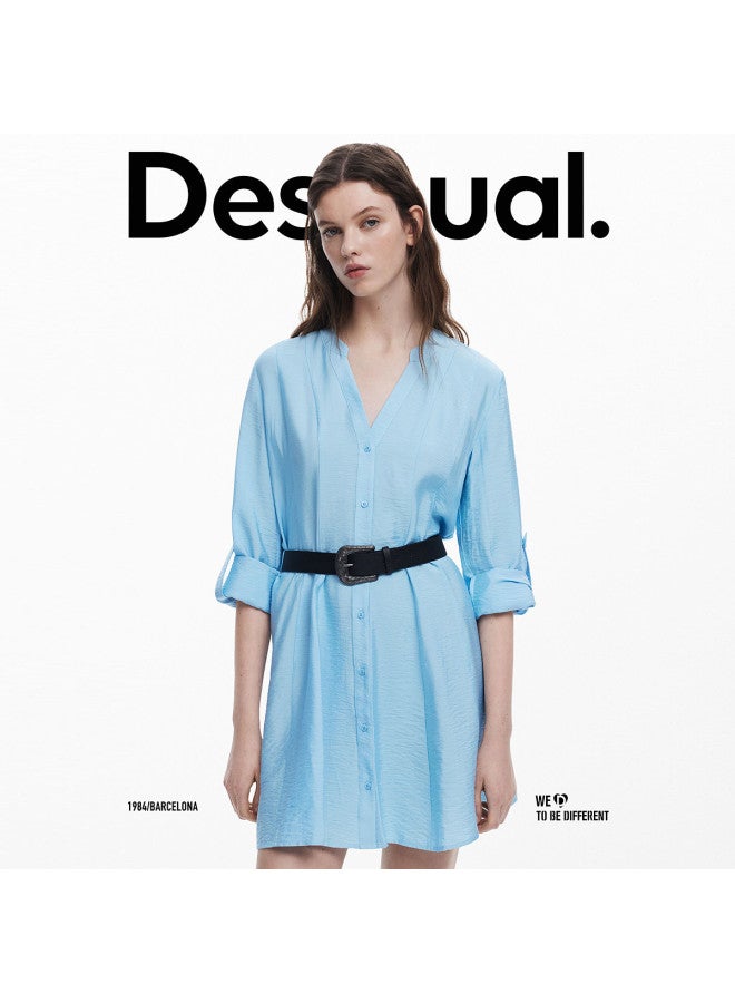 DESIGUAL فستان قميص برباط على شكل حرف V بكم طويل لموسم الربيع والصيف 25 - Image 3