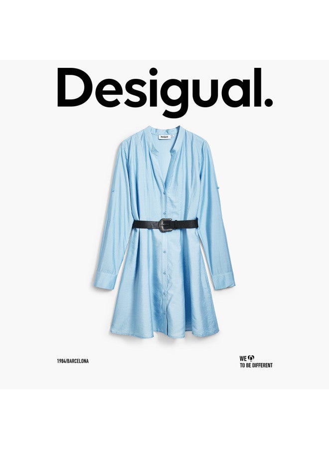 DESIGUAL فستان قميص برباط على شكل حرف V بكم طويل لموسم الربيع والصيف 25 - Image 2