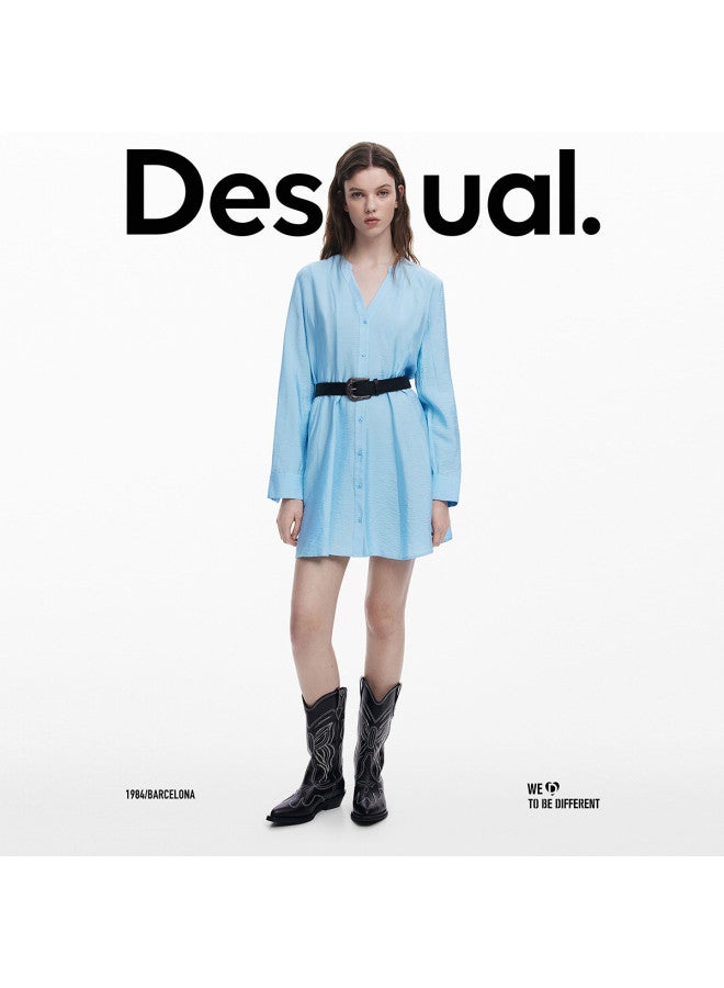 DESIGUAL فستان قميص برباط على شكل حرف V بكم طويل لموسم الربيع والصيف 25 - Image 4