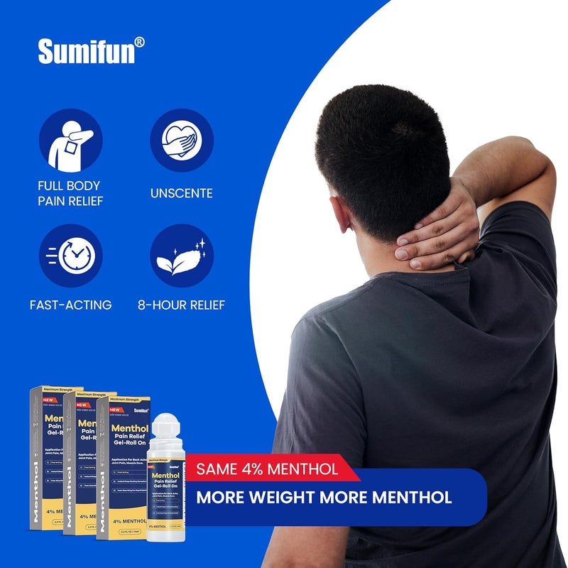 Sumifun 4 Menthol Pain Relief RollOn  25 Fl Oz Pack of 3  Pain Reliever of Nerve Pain Muscle Soreness  Neck Shoulder Knee  Back Pain Relief Products  NonGreasy Formula - Image 3