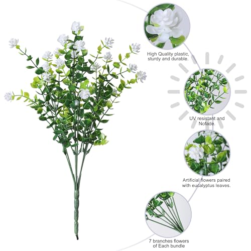 HyeFlora 20 Bundles Artificial Fake Outdoor Plants Flowers for Spring Decoration UV Resistant Realistic White Plastic Flowers Faux Plant Monkey Grass for Planter Home Garden Porch Patio Window Box - Image 3