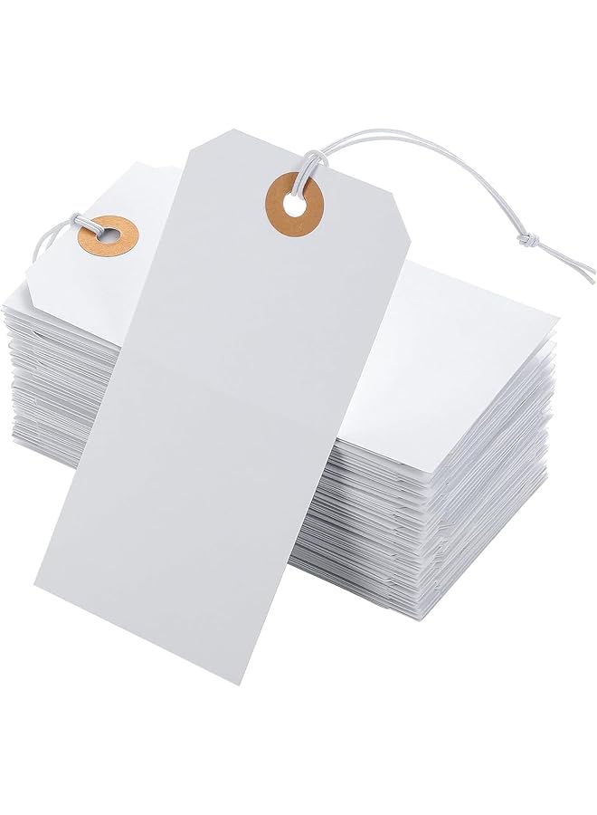 erorex 100Pcs White Tags With String Attached Large Marking Tags Paper Hanging Tags With Elastic Rope Attached Writable Price Tags Blank Paper Gift Tags For All Occasions - Image 1