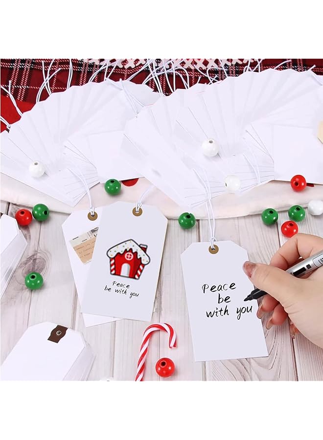 erorex 100Pcs White Tags With String Attached Large Marking Tags Paper Hanging Tags With Elastic Rope Attached Writable Price Tags Blank Paper Gift Tags For All Occasions - Image 5