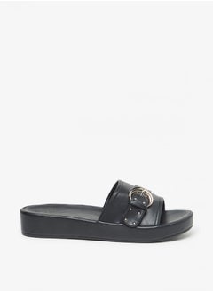 Womens Buckle Embellished Slide Sandals