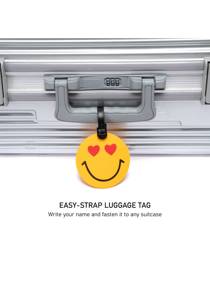 TOM CRUISER Emoji Rubber Luggage Tag, High-Visibility 3D Travel ID Tag with Flexible Weatherproof Build, Privacy Card Slot & Secure Attachment Loop, Love Eyes Yellow - Image 3