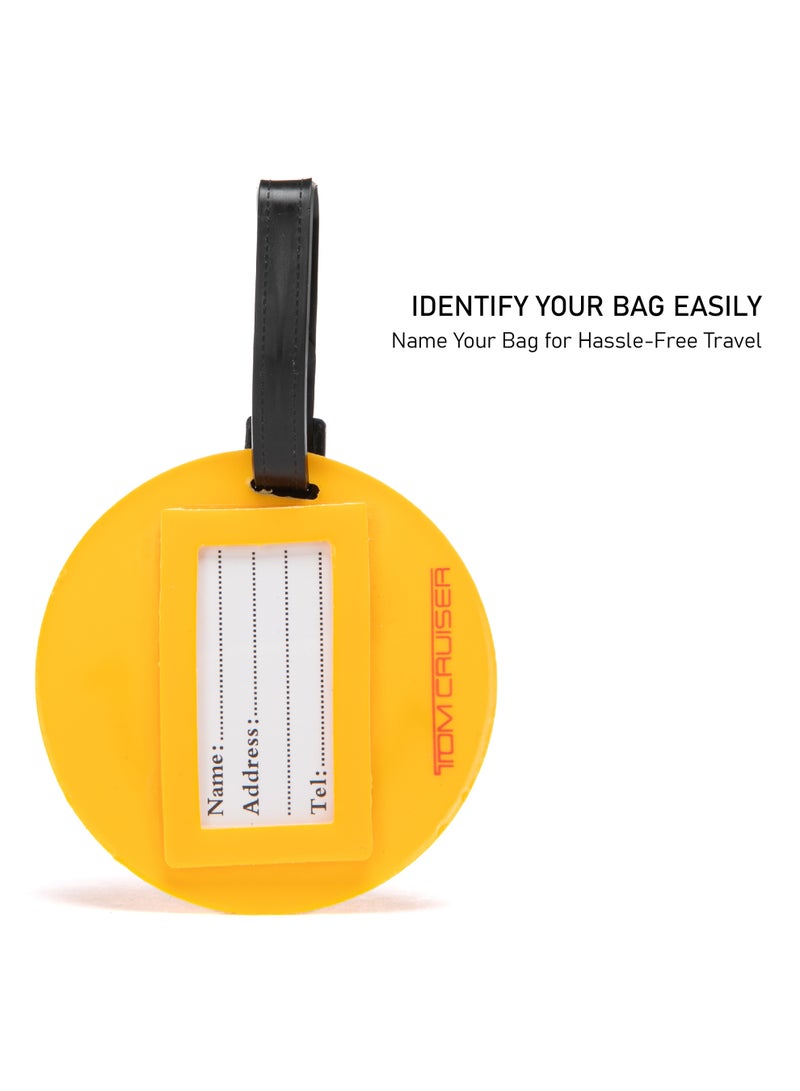 TOM CRUISER Emoji Rubber Luggage Tag, High-Visibility 3D Travel ID Tag with Flexible Weatherproof Build, Privacy Card Slot & Secure Attachment Loop, Love Eyes Yellow - Image 2