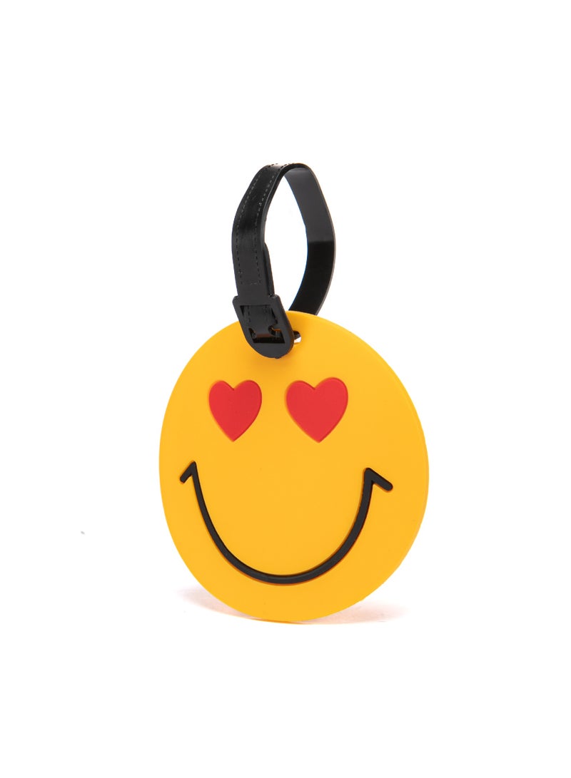 TOM CRUISER Emoji Rubber Luggage Tag, High-Visibility 3D Travel ID Tag with Flexible Weatherproof Build, Privacy Card Slot & Secure Attachment Loop, Love Eyes Yellow - Image 1