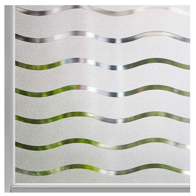WINDOW FILM PRIVACY FROSTED SELF ADHESIVE WINDOW STICKER NO GLUE STATIC CLING OPAQUE GLASS FILM UV PROTECTION WAVE PATTEN 60X200CM