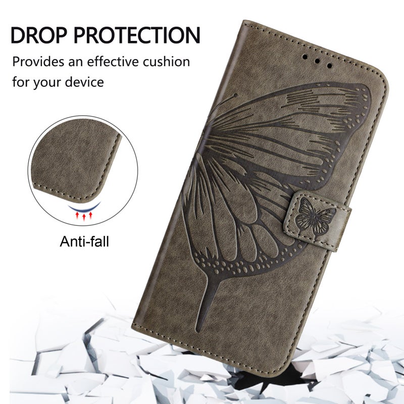 HuHa Protective Cover For Nothing Phone 2a Embossed Butterfly Leather Phone Case(Grey) - Image 3