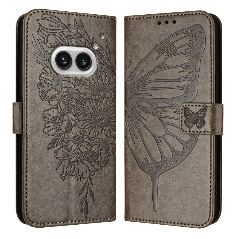 HuHa Protective Cover For Nothing Phone 2a Embossed Butterfly Leather Phone Case(Grey) - Image 1