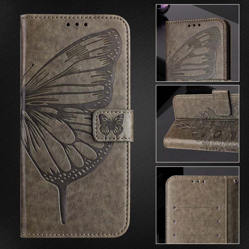 HuHa Protective Cover For Nothing Phone 2a Embossed Butterfly Leather Phone Case(Grey) - Image 5