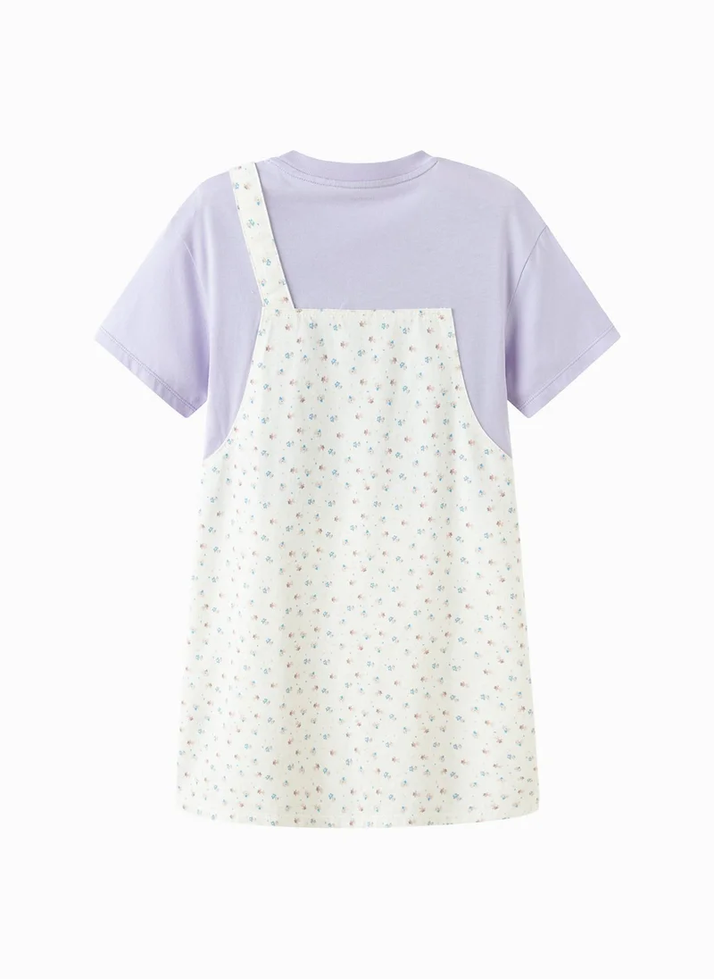 Balabala light purple and floral print Kids Girls Denim one-piece dress for Women | Best Price UAE