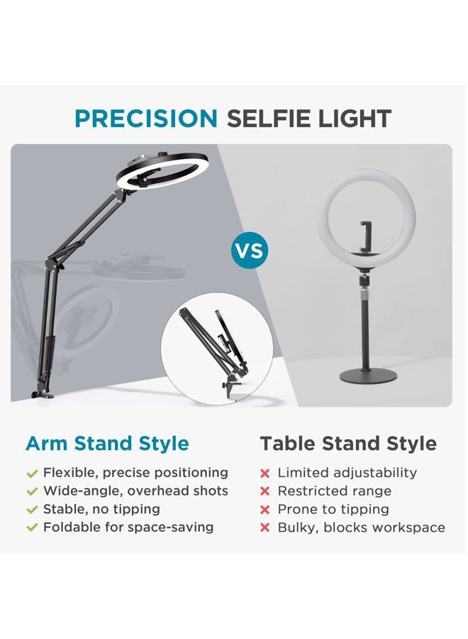 InnoGear Overhead Phone Mount with Ring Light, 10" LED Selfie Ring Light for Desk with Phone Holder and Remote Canvas Lamp Light for YouTube Live Stream Cooking Video Recording Vlog Zoom, Medium - Image 2
