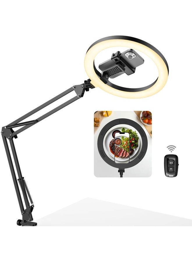 InnoGear Overhead Phone Mount with Ring Light, 10" LED Selfie Ring Light for Desk with Phone Holder and Remote Canvas Lamp Light for YouTube Live Stream Cooking Video Recording Vlog Zoom, Medium - Image 1