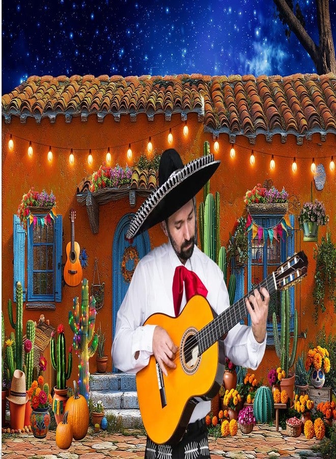 LTLYH Mexican Fiesta Backdrop 7x5ft Day of The Dead Photography Background with Cactus Marigold and Guitar Décor for Cinco de Mayo Dia de Los Muertos, Fiesta Party Decorations 338 - Image 2