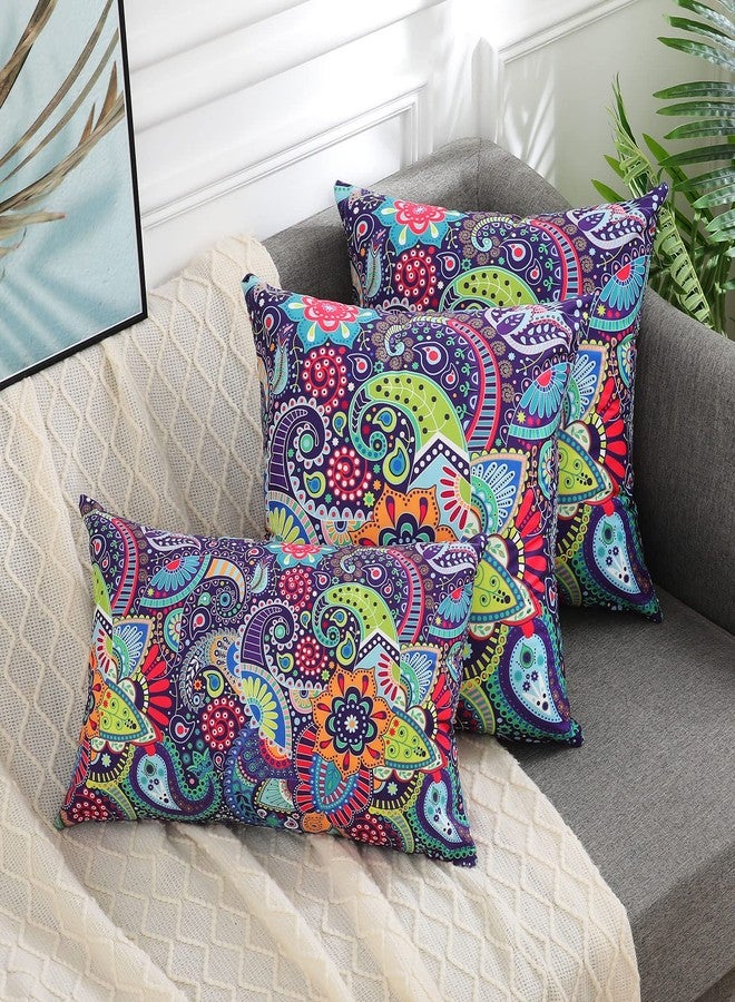 hyha Paisley Throw Pillow Covers 18x18 Inch, Set of 2 Printed Velvet Couch Pillows, Floral Pattern Decorative Pillow Covers, Multicolor Boho Pillow Covers for Bed Couch,(18x18, Paisley Floral) - Image 2