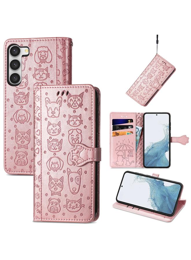 S-TOP Case For Samsung Galaxy S23+ 5G Cute Cat and Dog Embossed Leather Phone Case - Image 1
