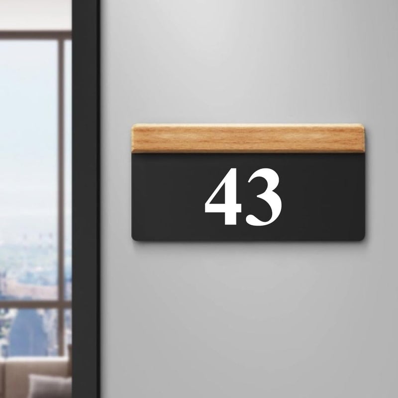 RL Digital Units House Number Plate - 43 Hotel, Hospital, Lodge,Apartment,Door No,Laser Cut Acrylic Fixed with White Color Water proofing PVC Sticker|Easy Installation Type Double Sided Tape Fixed on Backside - Image 1