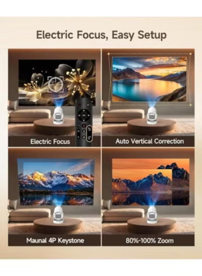 Mini Portable 4K Projector – WiFi 6 & Bluetooth 5.4 – Smart Home Cinema Projector with 5W Speaker & 180° Rotation for Daily Use - Image 2