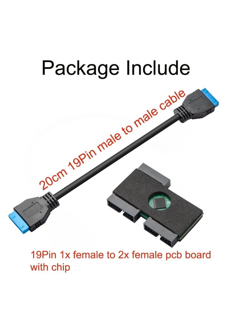 Generic - USB 3.0 Header Splitter, Motherboard USB 3.0 Splitter, Motherboard 19Pin 20 Pin Header 1 to 2 HUB Extension Cable with Chip, for CPU, WiFi Receiver, Cooling Fan, and RGB Light - Image 1