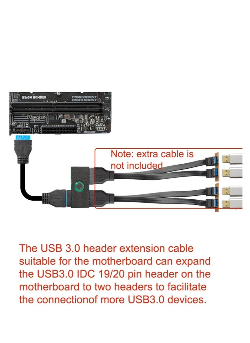 Generic - USB 3.0 Header Splitter, Motherboard USB 3.0 Splitter, Motherboard 19Pin 20 Pin Header 1 to 2 HUB Extension Cable with Chip, for CPU, WiFi Receiver, Cooling Fan, and RGB Light - Image 1