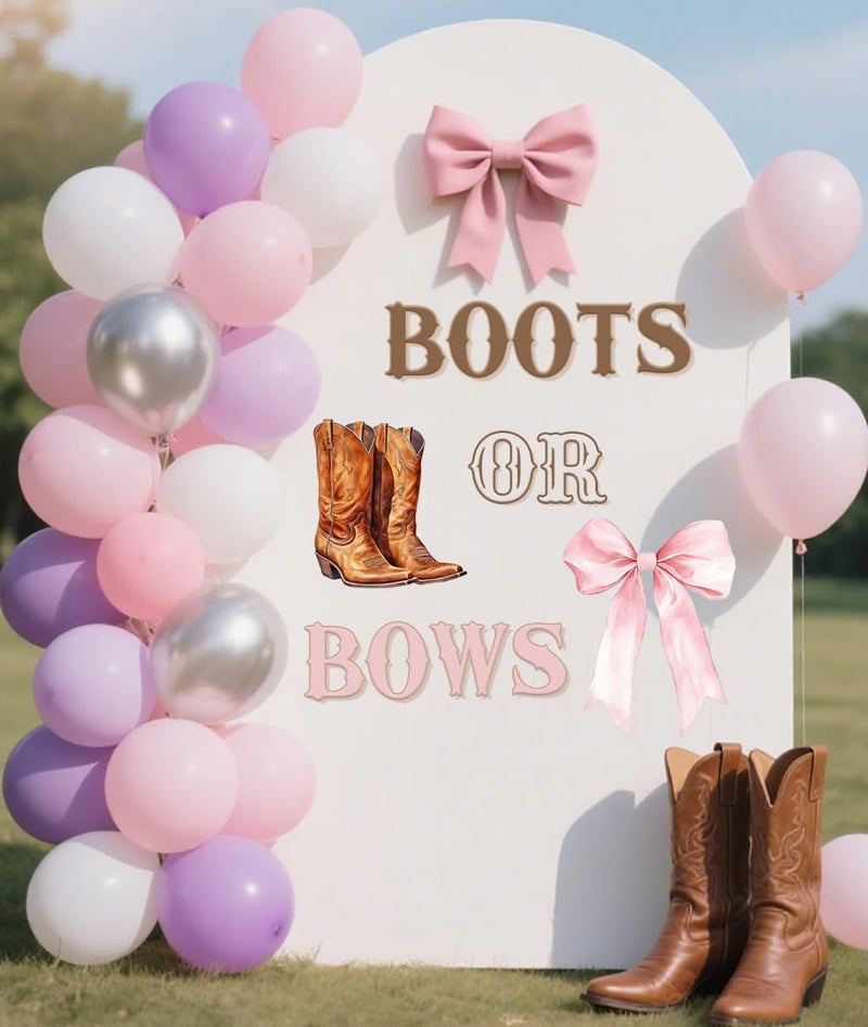 WFKLDF Boots or Bows Wall Decal - Boots or Bows Gender Reveal Decorations - Gender Reveal Party Supplies - Image 1