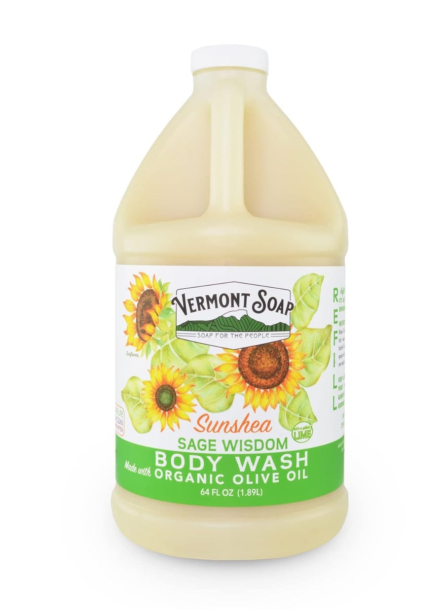 vermont soap - VERMONT SOAP , Natural body wash with Shea Butter, Mild Gel for Moisturizing and Soothing Skin, Fragrance Free for Women & Men (Sage Lime Wisdom, 64oz) - Image 1