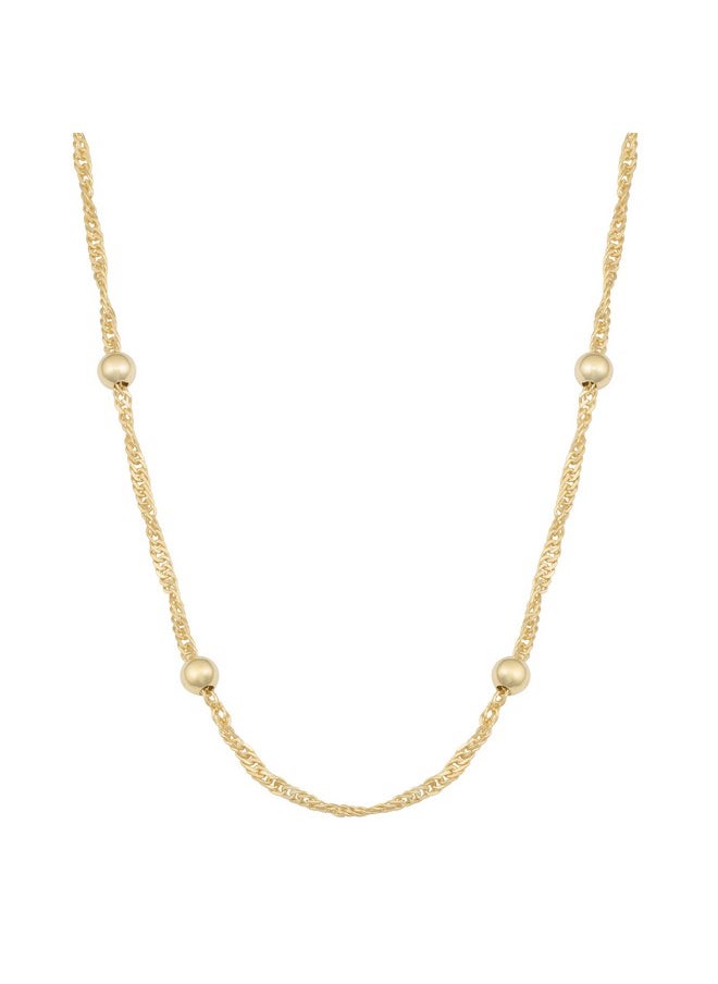 Kooljewelry - Yellow Gold Plated Silver 4 Mm Bead Station Singapore Chain Necklace (22 Inch) - Image 1