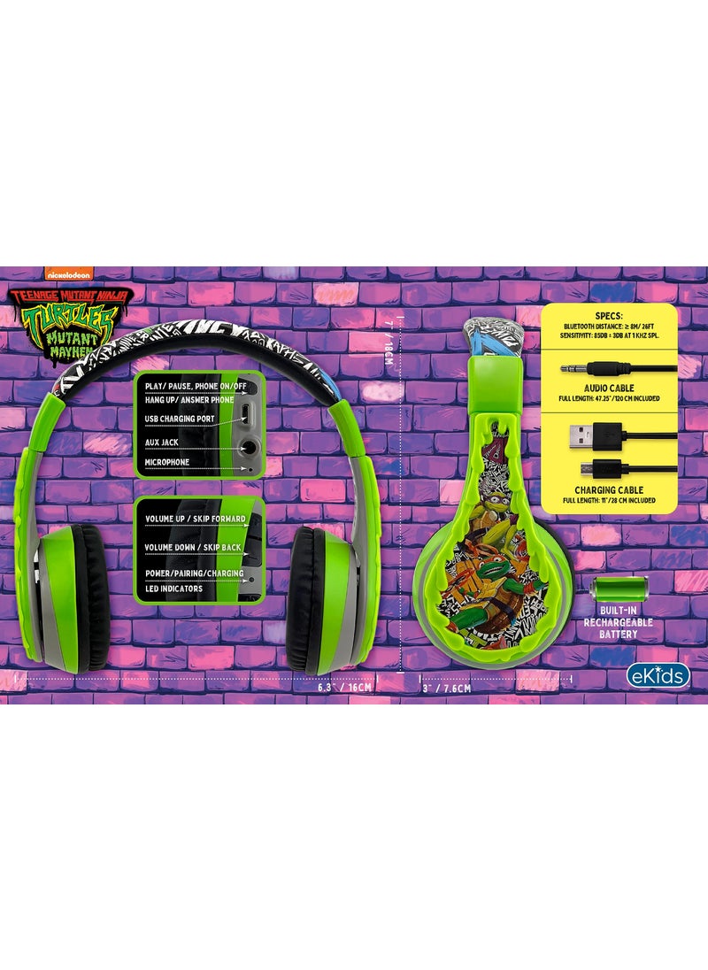 eKids eKids Teenage Mutant Ninja Turtles Wireless Headphones for Kids, Bluetooth Headphones with Microphone Includes Aux Cord, Earphones for School, Home, or Travel  - Image 4
