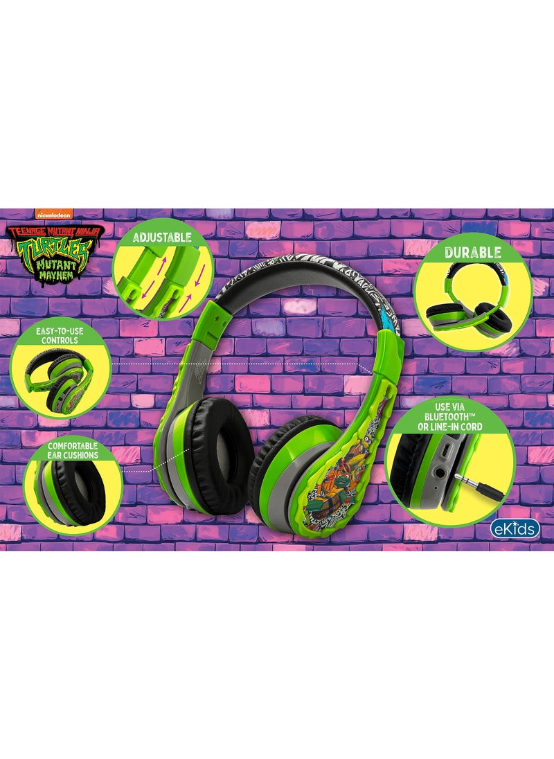 eKids eKids Teenage Mutant Ninja Turtles Wireless Headphones for Kids, Bluetooth Headphones with Microphone Includes Aux Cord, Earphones for School, Home, or Travel  - Image 3