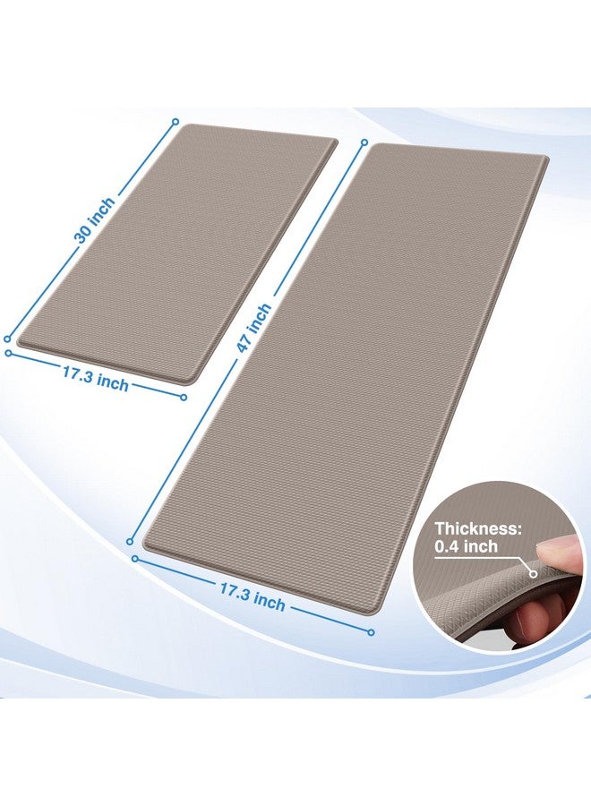 StepRite Kitchen Mats, 2PCS Kitchen Rugs, Cushioned Anti Fatigue Kitchen Mats for Floor, Non-Slip Standing Desk Mat, Waterproof Kitchen Rug Set for Kitchen, Floor, Office, 17.3"x30"+17.3"x47", Khaki - Image 1