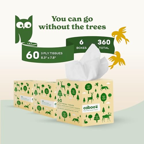 Caboo Tree Free Facial Tissue Paper, Tissue Box with 60 Sheets Per Cube, Total of 6 Cubes, 360 Total Tissues - Image 5