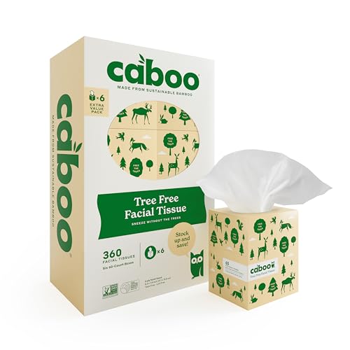 Caboo Tree Free Facial Tissue Paper, Tissue Box with 60 Sheets Per Cube, Total of 6 Cubes, 360 Total Tissues - Image 1