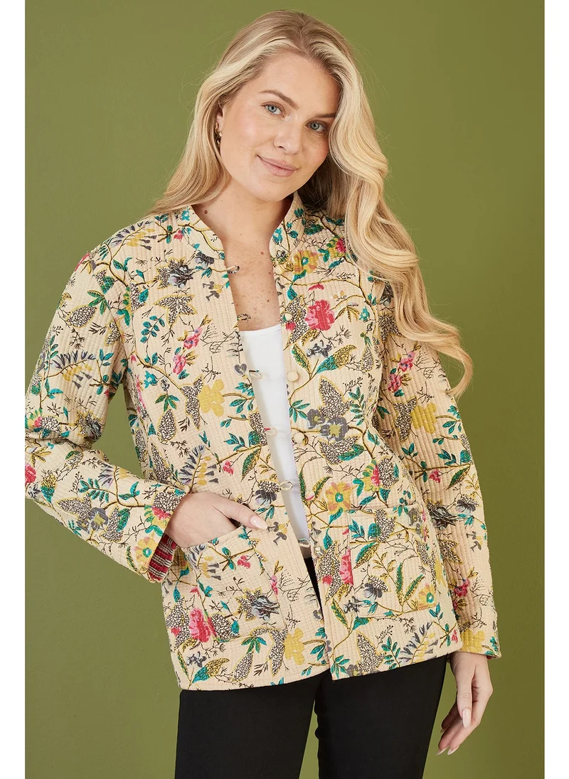 Yumi Floral Print Reversible Cotton Quilted Jacket