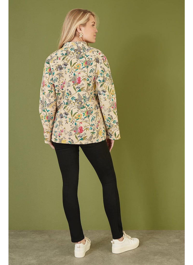 Yumi - Floral Print Reversible Cotton Quilted Jacket - Image 1
