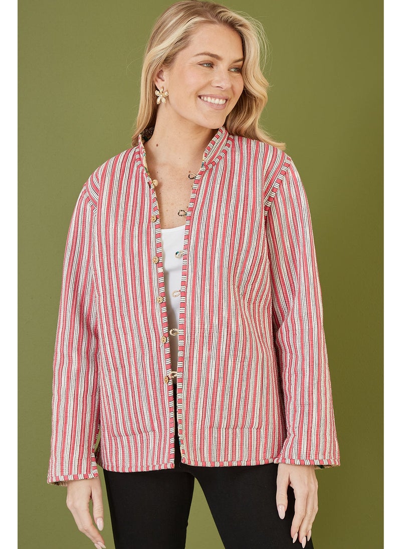 Yumi - Floral Print Reversible Cotton Quilted Jacket - Image 1