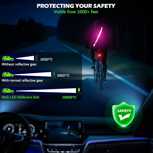 Hoeraonr LED Reflective Sash Gear for Walking at Night,Reflective Belt Safety Lights,Lights for Night Dog Walking,High Visibility Type-C Rechargeable Light Up Running Gear for Runners Walkers Men Women - Image 2